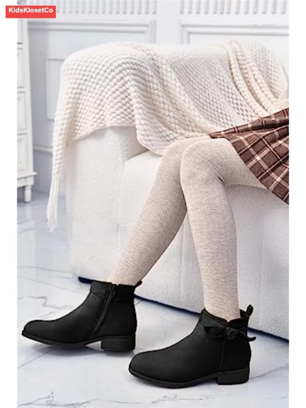 Girls Toddler Bow Knot Ankle Boots Chunky Heel Side Zipper Cute Dress Booties